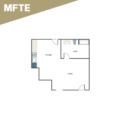 Floor plan for studio, 1 bath, 352 sqft